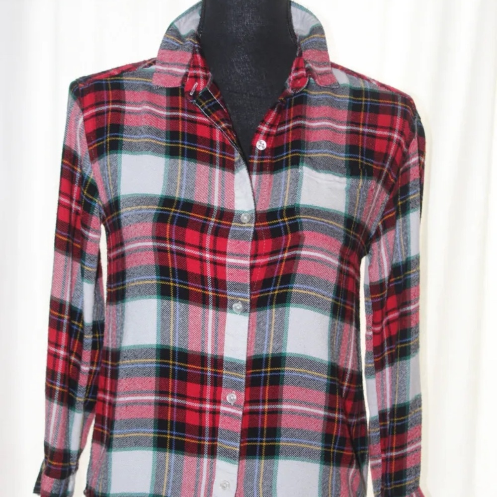 Gently Used Old Navy Girl's Red Plaid LS Flannel Button-Up Top, Child's 10-12